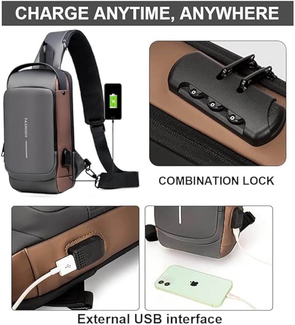 Sling Bag For Men CrossBody Backpack For Men Women, Anti-Theft Chest Bag With USB Charging Port,Messenger Bags, Waterproof Casual Shoulder Bag