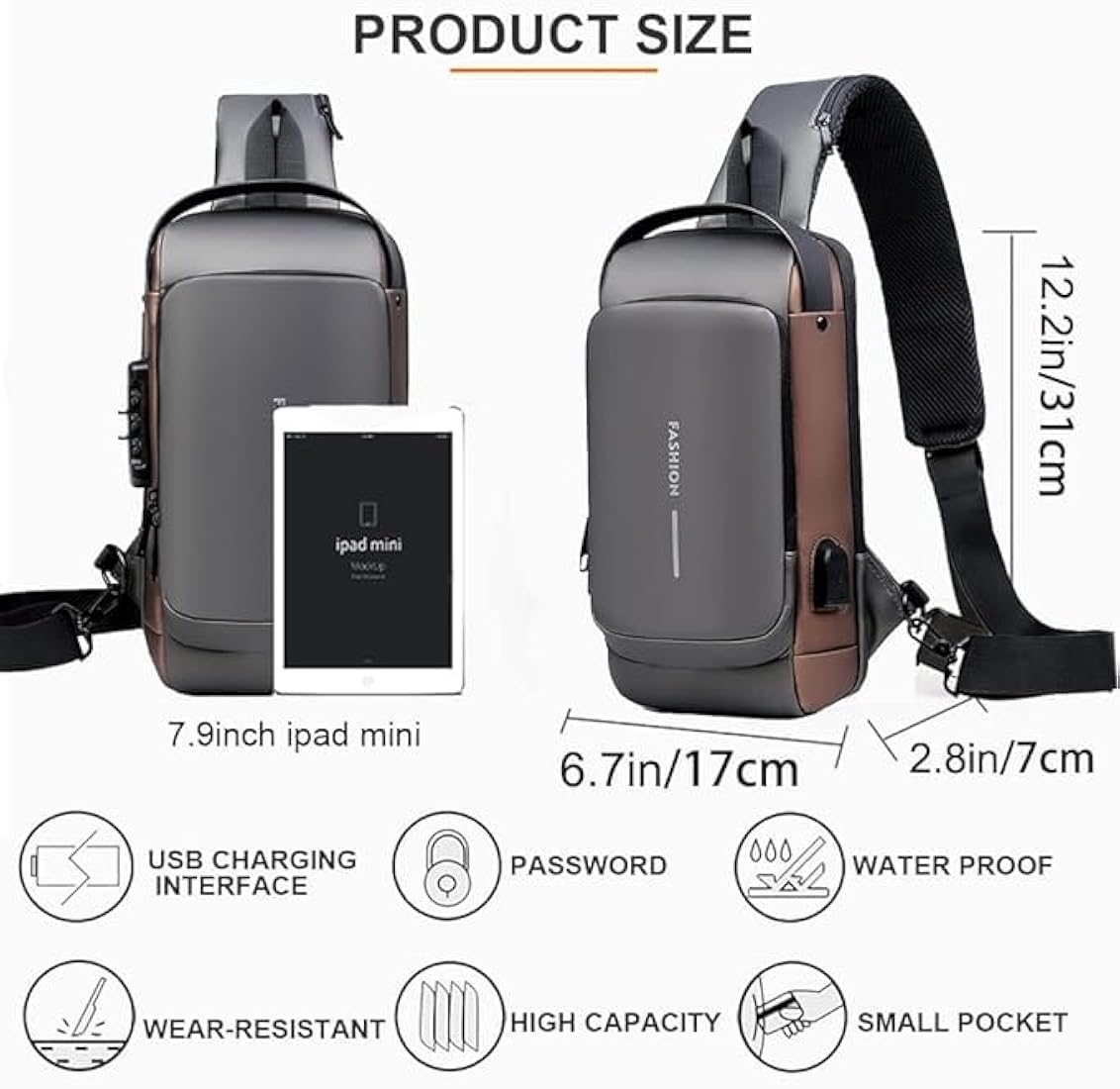 Sling Bag For Men CrossBody Backpack For Men Women, Anti-Theft Chest Bag With USB Charging Port,Messenger Bags, Waterproof Casual Shoulder Bag
