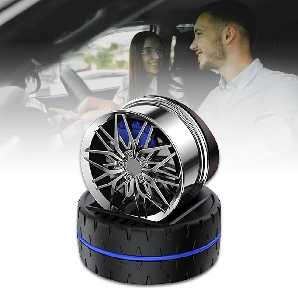 Solar Rotating Car Dashboard Air Freshener/Perfume Diffuser/ Metal Body & Alloy Wheel Hub Design With Perfume Liquid for car Interior Decoration Accessories