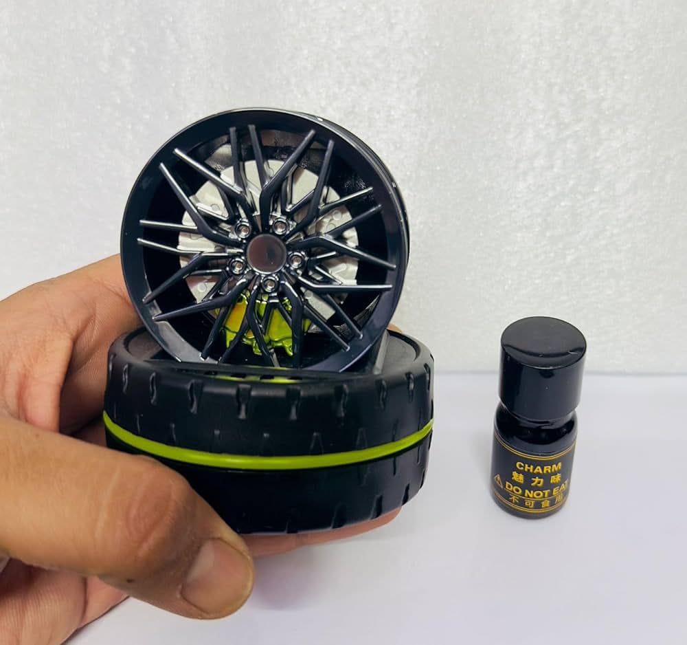 Solar Rotating Car Dashboard Air Freshener/Perfume Diffuser/ Metal Body & Alloy Wheel Hub Design With Perfume Liquid for car Interior Decoration Accessories