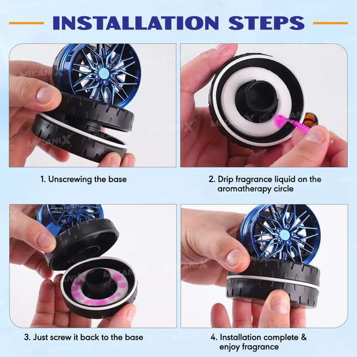 Solar Rotating Car Dashboard Air Freshener/Perfume Diffuser/ Metal Body & Alloy Wheel Hub Design With Perfume Liquid for car Interior Decoration Accessories