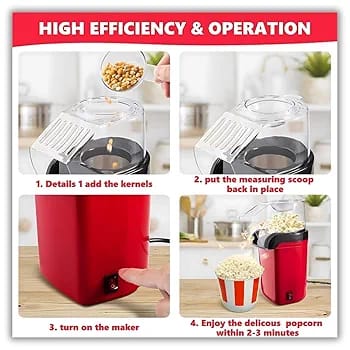 Electric Popcorn Maker Machine Snack Maker Hot Air Popcorn With Measuring Cup