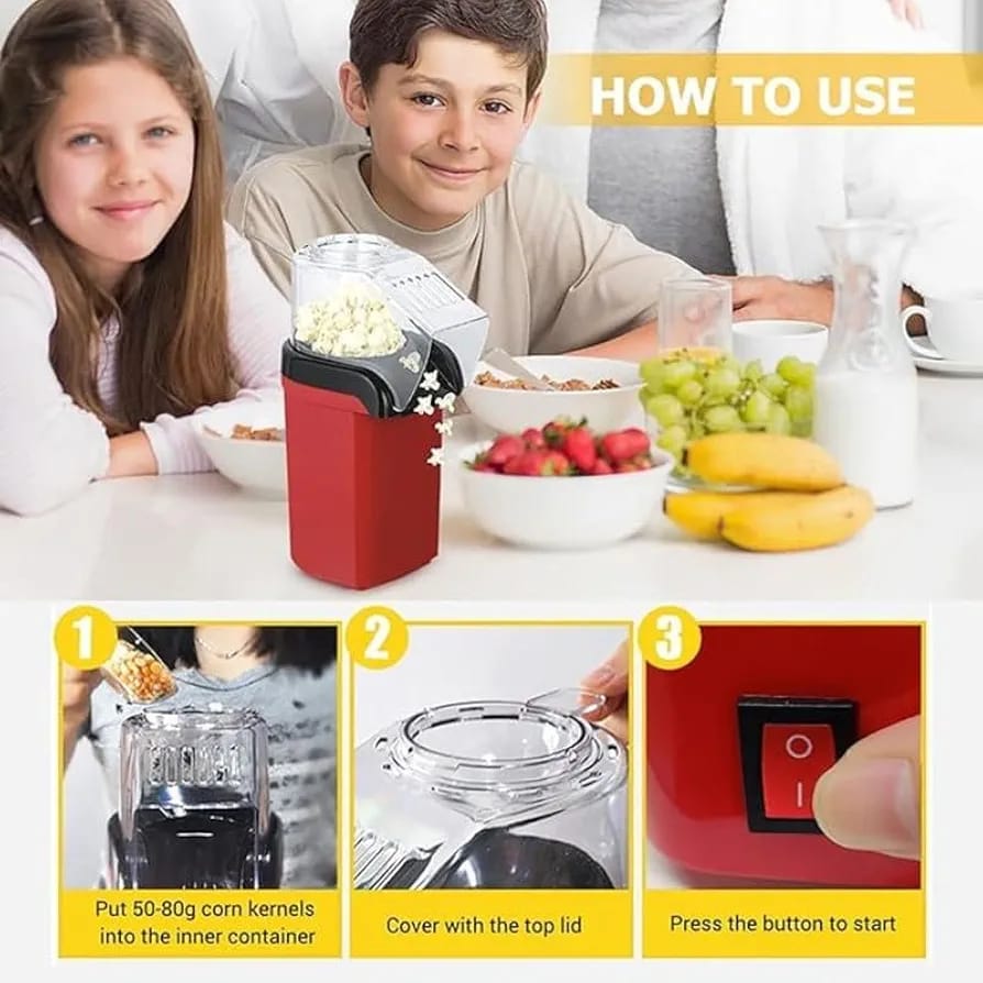 Electric Popcorn Maker Machine Snack Maker Hot Air Popcorn With Measuring Cup