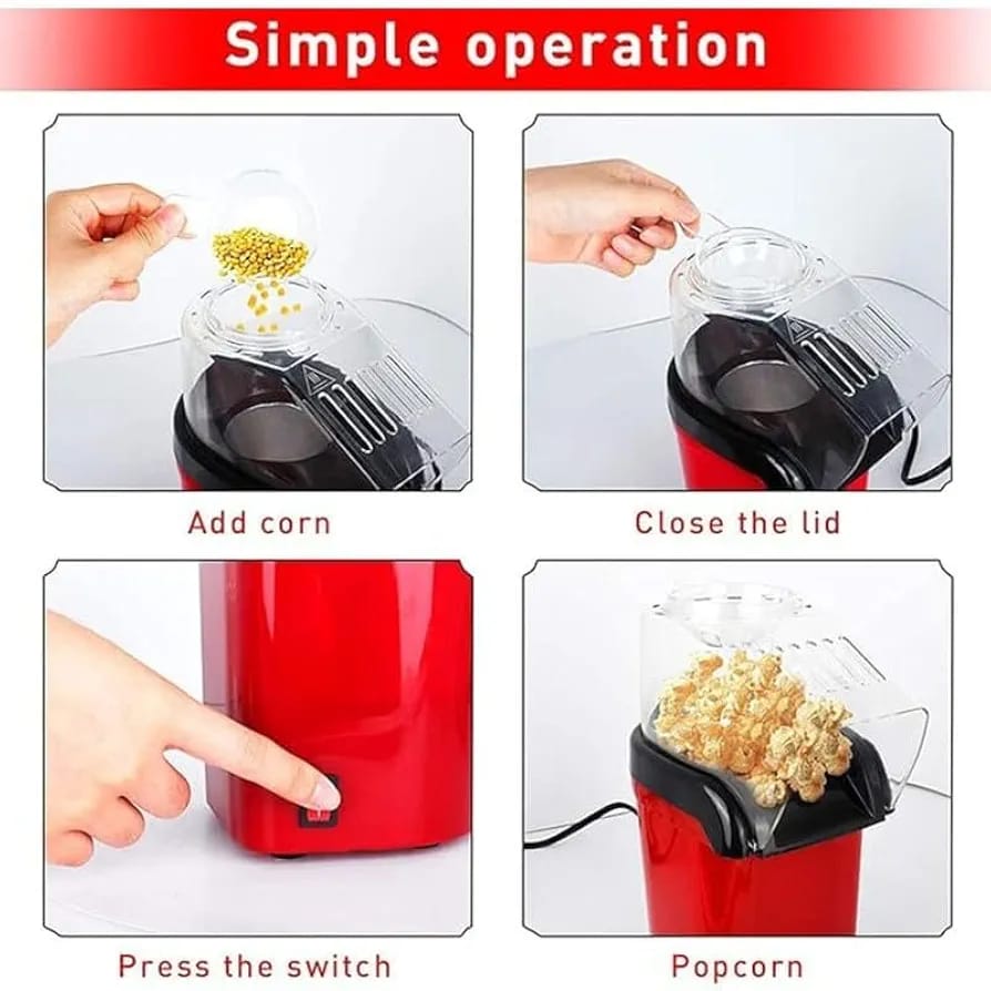 Electric Popcorn Maker Machine Snack Maker Hot Air Popcorn With Measuring Cup