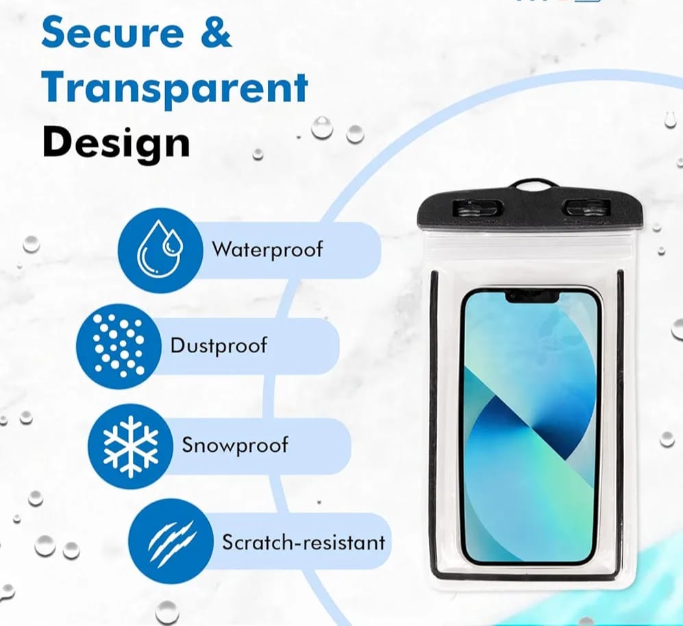 Water proof mobile pouch cover for all mobiles , Cell phone dry bag compatible for all smartphones up to 6.5 inches.