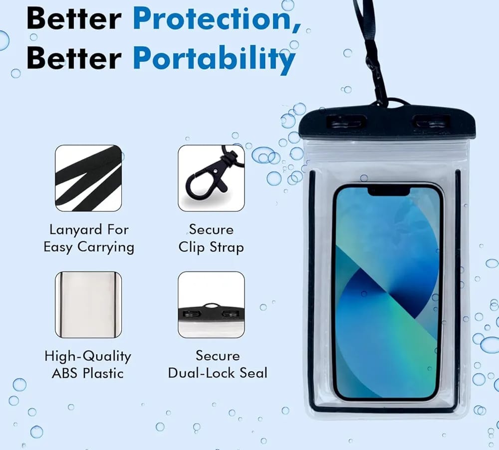 Water proof mobile pouch cover for all mobiles , Cell phone dry bag compatible for all smartphones up to 6.5 inches.