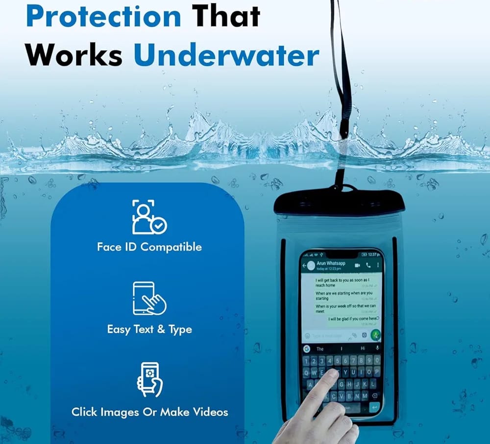 Water proof mobile pouch cover for all mobiles , Cell phone dry bag compatible for all smartphones up to 6.5 inches.