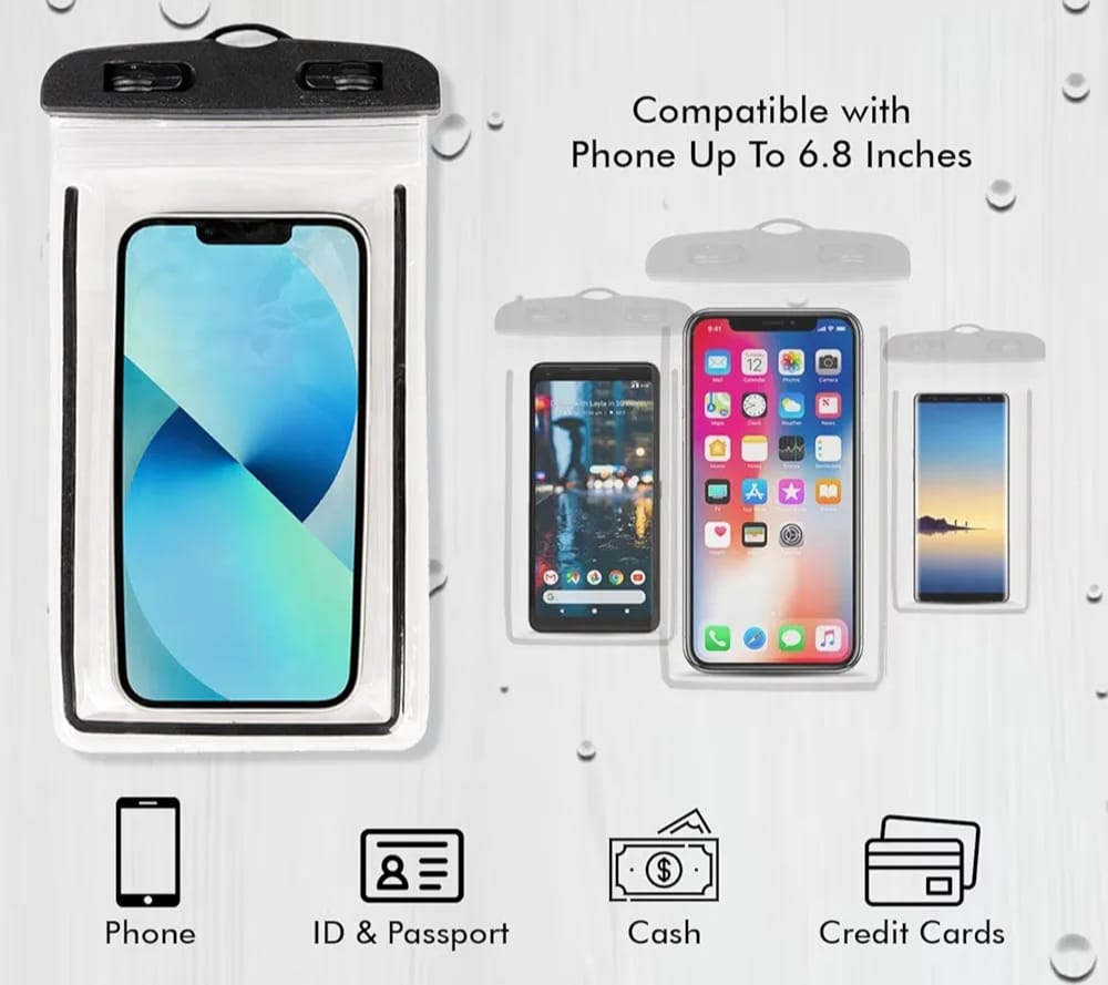 Water proof mobile pouch cover for all mobiles , Cell phone dry bag compatible for all smartphones up to 6.5 inches.